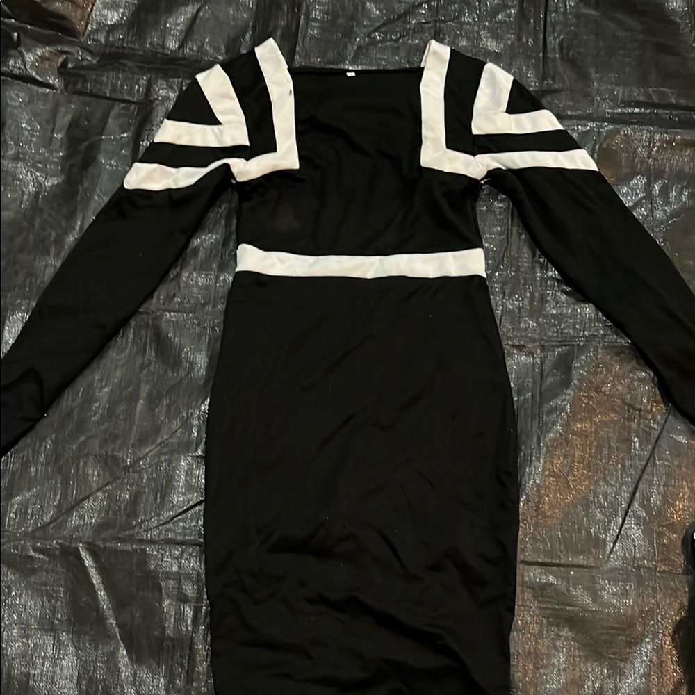 Elegant Black and White Long Sleeve Dress